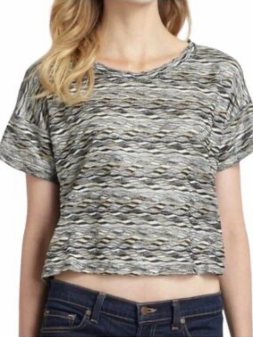 We the free “Rio” Textured Short Sleeve Crop Top in Multi-Gray
